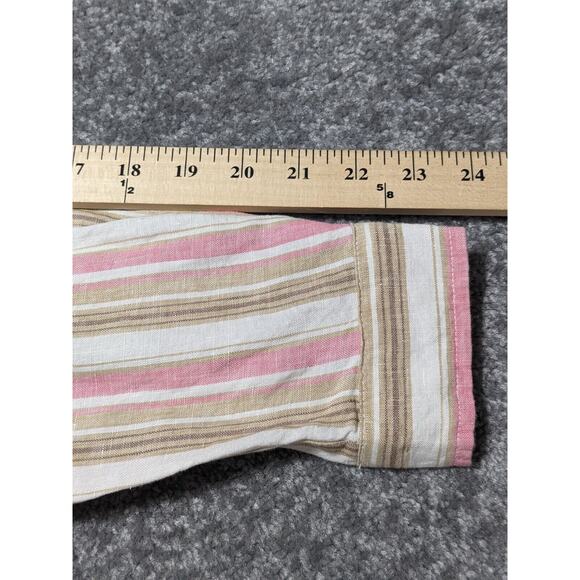 Chadwick's Button Up Top Women 14 Pink Brown Striped Long Sleeve 100% Linen T86 - Picture 14 of 14